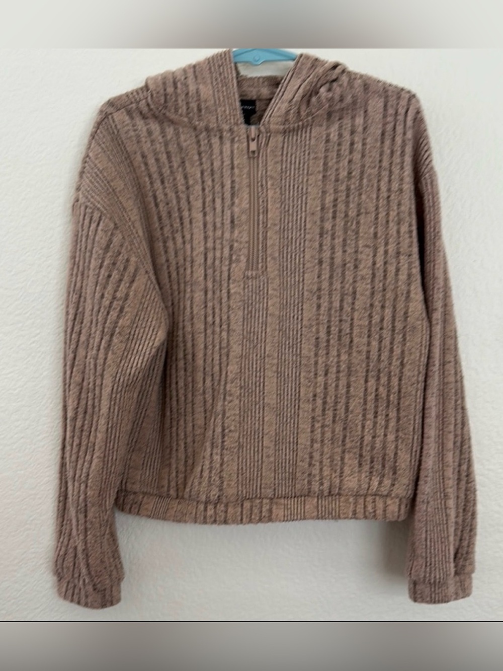 ART CLASS Brown Ribbed Knit Zip Up Hoodie Sweater Girls Size 6 Long Sleeve